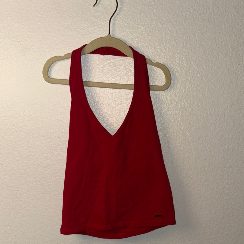 Hollister Red V-Neck Halter Tank Top